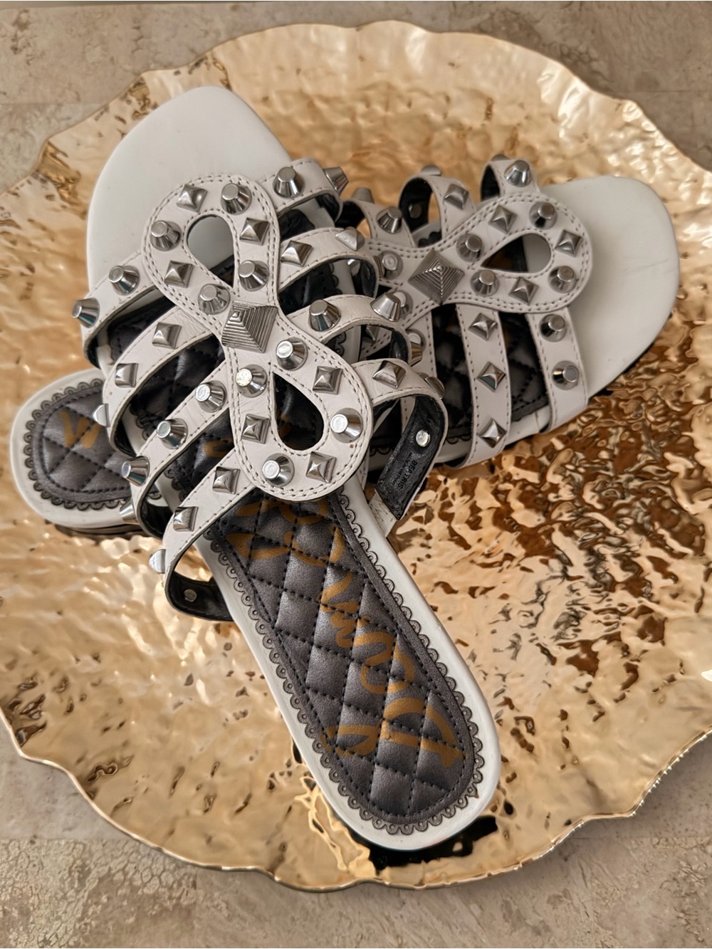 Sam Edelman White Studded Slide Sandals